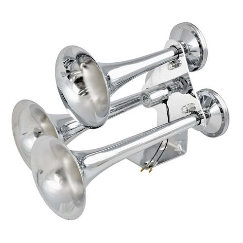BUZINA DE TREM ELETROPNEUMÁTICA COM 3 CORNETAS E VÁLVULA DE 37MM BIVOLT CROMADA - BUZI18-DIP
