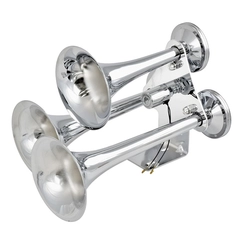 BUZINA DE TREM ELETROPNEUMÁTICA COM 3 CORNETAS E VÁLVULA DE 37MM BIVOLT CROMADA - BUZI18-DIP