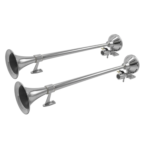 PAR DE BUZINA PARA CAMINHÕES MARÍTIMA COM 02 CORNETAS DE 740MM BIVOLT COM VÁLVULA ORIGINAL CROMADA - BUZI21-DIP