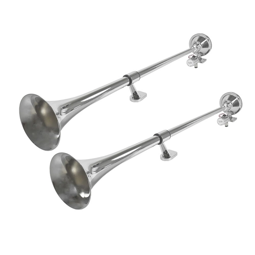 PAR DE BUZINA PARA CAMINHÕES MARÍTIMA COM 02 CORNETAS DE 1000MM BIVOLT VÁLVULA ORIGINAL CROMADA - BUZI22-DIP