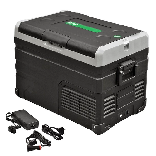 GELADEIRA PORTÁTIL COM BLUETOOTH DUAL ZONE DE 35 LITROS BIVOLT COM CONEXÃO PARA BATERIA E FONTE CONVERSORA DE TENSÃO 100 E 240V - GELA27-DIP