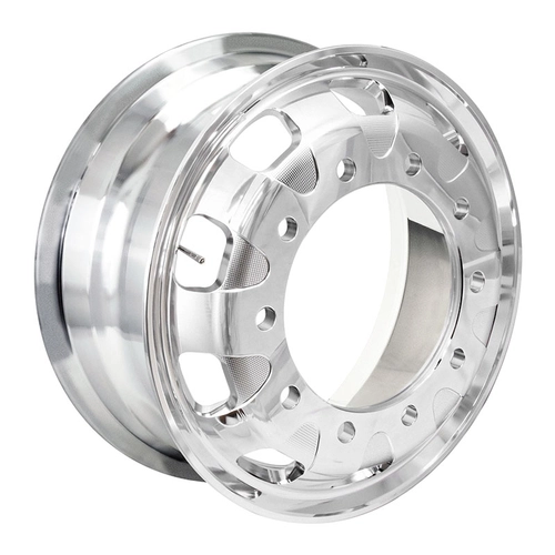 RODA DE ALUMÍNIO SEM CÂMARA A DISCO 8.25X22.5 DE VENTILAÇÃO ELIPTICA PARA PNEU 275 E 295 COM BICO INTERNO E EXTERNO POLIDA BORDA LARGA - RODA09-AL-DIP