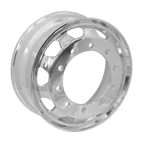 RODA DE ALUMÍNIO SEM CÂMARA A DISCO 8.25X22.5 DE VENTILAÇÃO TRAPEZOIDAL PARA PNEU 275 E 295 COM BICO INTERNO E EXTERNO POLIDA DE BORDA LARGA - RODA11-