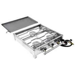 FOGAREIRO DE INOX COM MANGUEIRA REGISTRO E CHAPA COM 3 BOCAS DE 420X420X100MM DO LADO DIREITO - FOGA10-D
