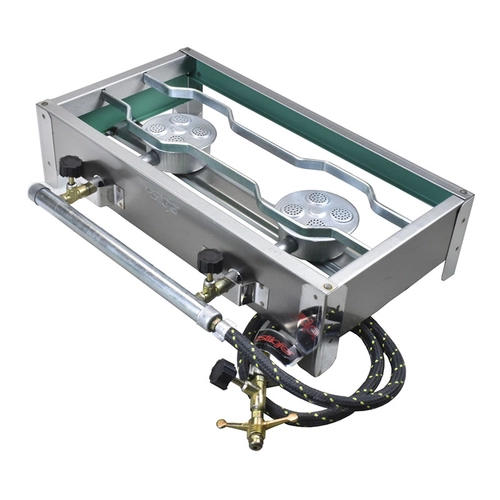 FOGAREIRO DE INOX COM MANGUEIRA REGISTRO E 2 BOCAS DE 420X220X100MM DO LADO DIREITO - FOGA05-D