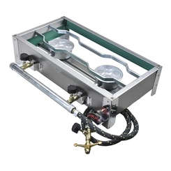 FOGAREIRO DE INOX COM MANGUEIRA REGISTRO E 2 BOCAS DE 420X220X100MM DO LADO DIREITO - FOGA05-D