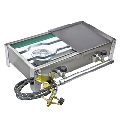 FOGAREIRO DE INOX COM MANGUEIRA REGISTRO E CHAPA COM 2 BOCAS DE 420X220X100MM DO LADO ESQUERDO - FOGA08-E