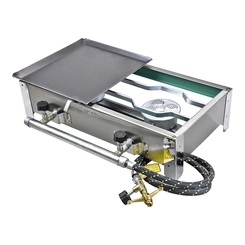 FOGAREIRO DE INOX COM MANGUEIRA REGISTRO E CHAPA COM 2 BOCAS DE 420X220X100MM DO LADO DIREITO - FOGA08-D