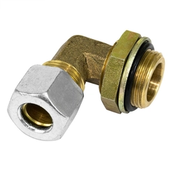 CONEXÃO COTOVELO MACHO DE COMPRESSÃO DE METAL DE 12MM X 22MM E ROSCA 1,5MM COM ANILHA - CONE135
