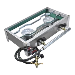 FOGAREIRO DE INOX COM MANGUEIRA REGISTRO E 2 BOCAS DE 420X220X100MM DO LADO ESQUERDO - FOGA05-E