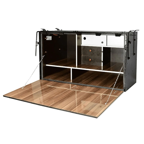 CAIXA DE COZINHA DE MADEIRA DE 1160MM X 630MM X 640MM COM 02 GAVETAS 02 ANDARES SUPORTE DE FIXAÇÃO E ACABAMENTO MADEIRADO - CXCO12C