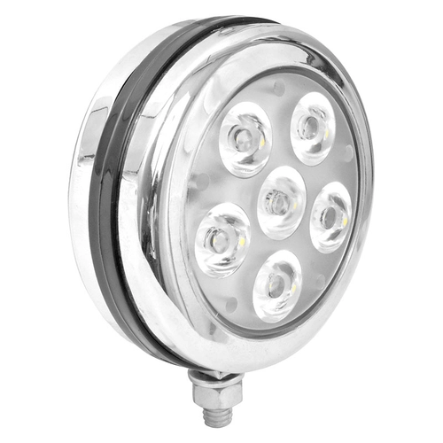 FAROL AUXILIAR DE 80MM UNIVERSAL COM 06 LEDS LUZ BRANCA E FIO DE 2 VIAS REDONDO CROMADO - FARO96